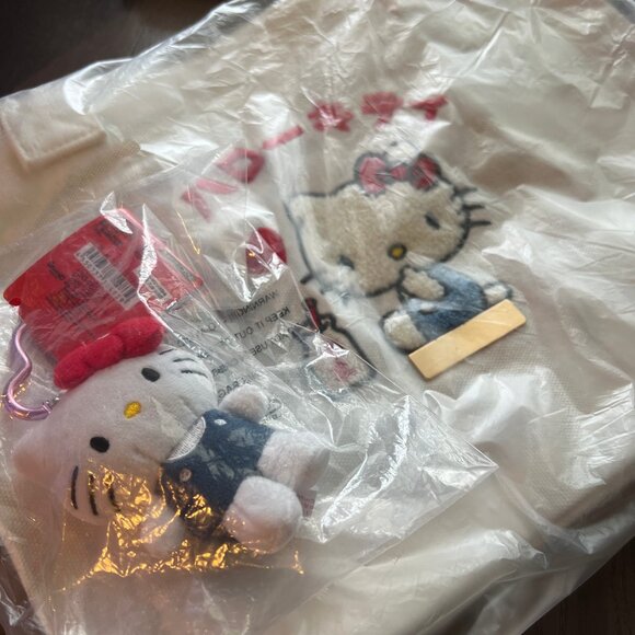 NWT Sanrio Hello Kitty Embroidered Canvas Tote Bag with Charm - Picture 11 of 11